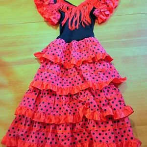 Vibrant Kids Flamenco Dance Costume - Red and Black